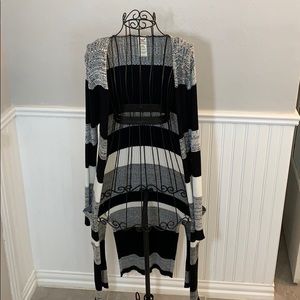 ♥️Faded Glory Black/Wh/GrayLongOpenSweater WomenL